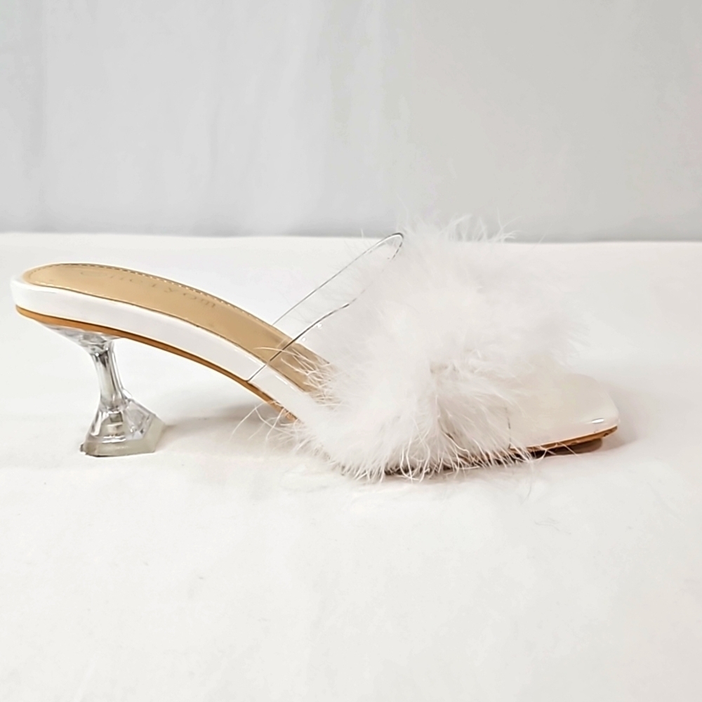 Heiyom White Feather Heels Size 40